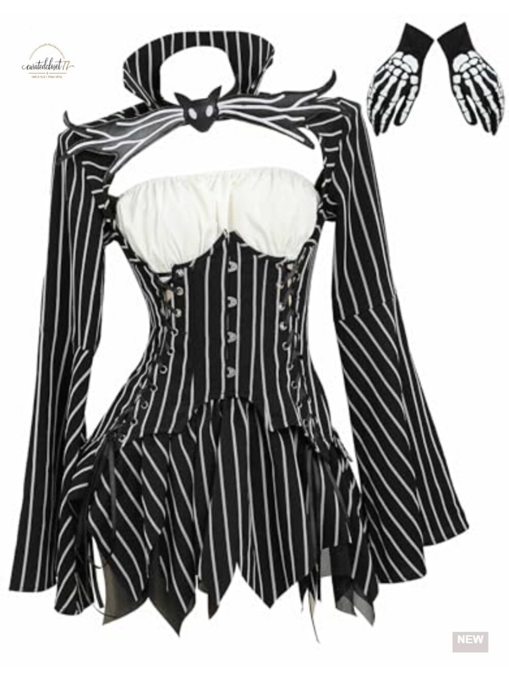 Gothic Cosplay Costume Set Long Sleeve Tube Top Skirt Gloves Halloween